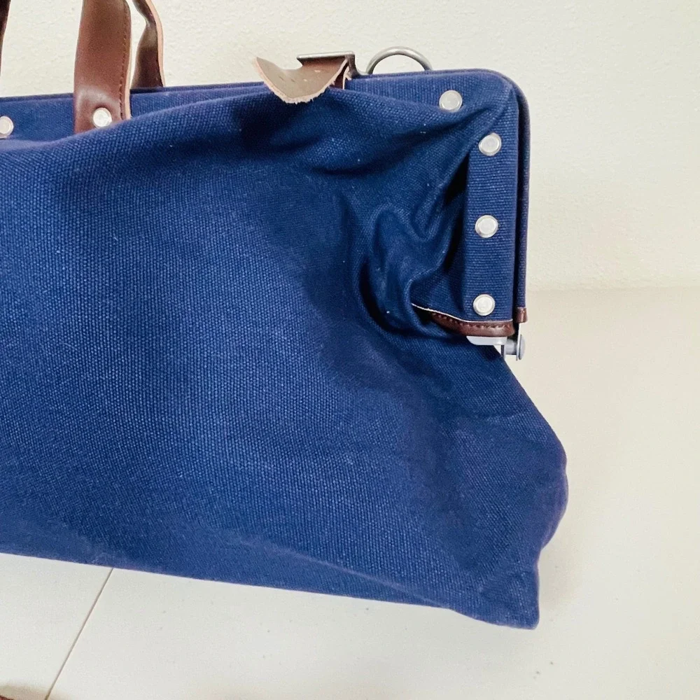 Line‎ of Trade Weekender Duffel Bag Blue Canvas Leather Trim Travel Overnight